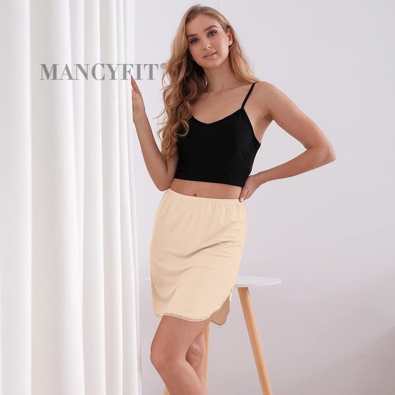 MANCYFIT تنورة داخلية قصيرة للنساء من مانسيفيت مع حواف دانتيل زهرية بلون نود متوسط - Image 5